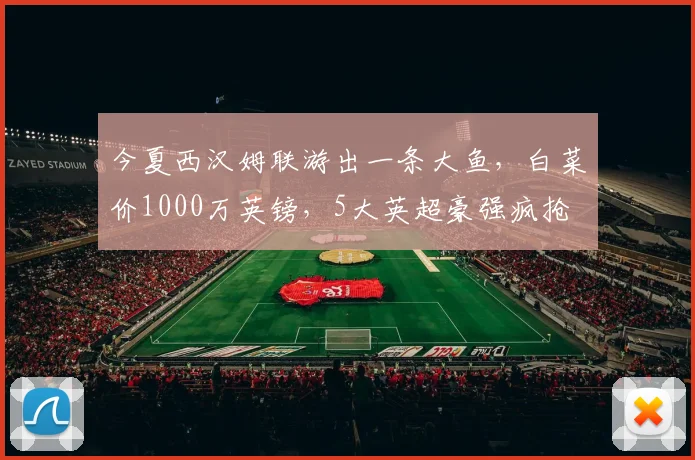 今夏西汉姆联游出一条大鱼，白菜价1000万英镑，5大英超豪强疯抢